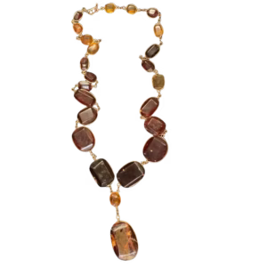 Amber Necklace with Amber Two-drop Pendant