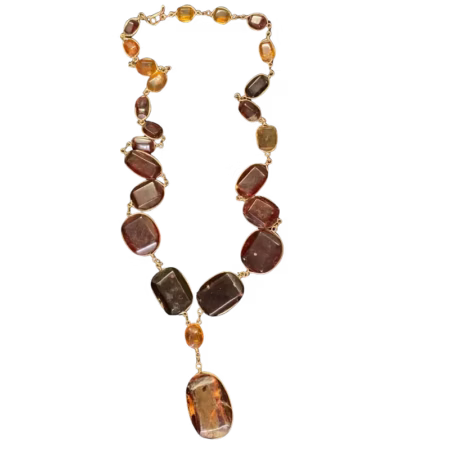 Amber Necklace with Amber Two-drop Pendant
